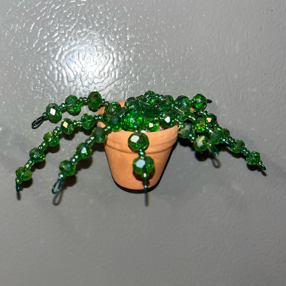 Handmade Green Beaded Plant Magnet